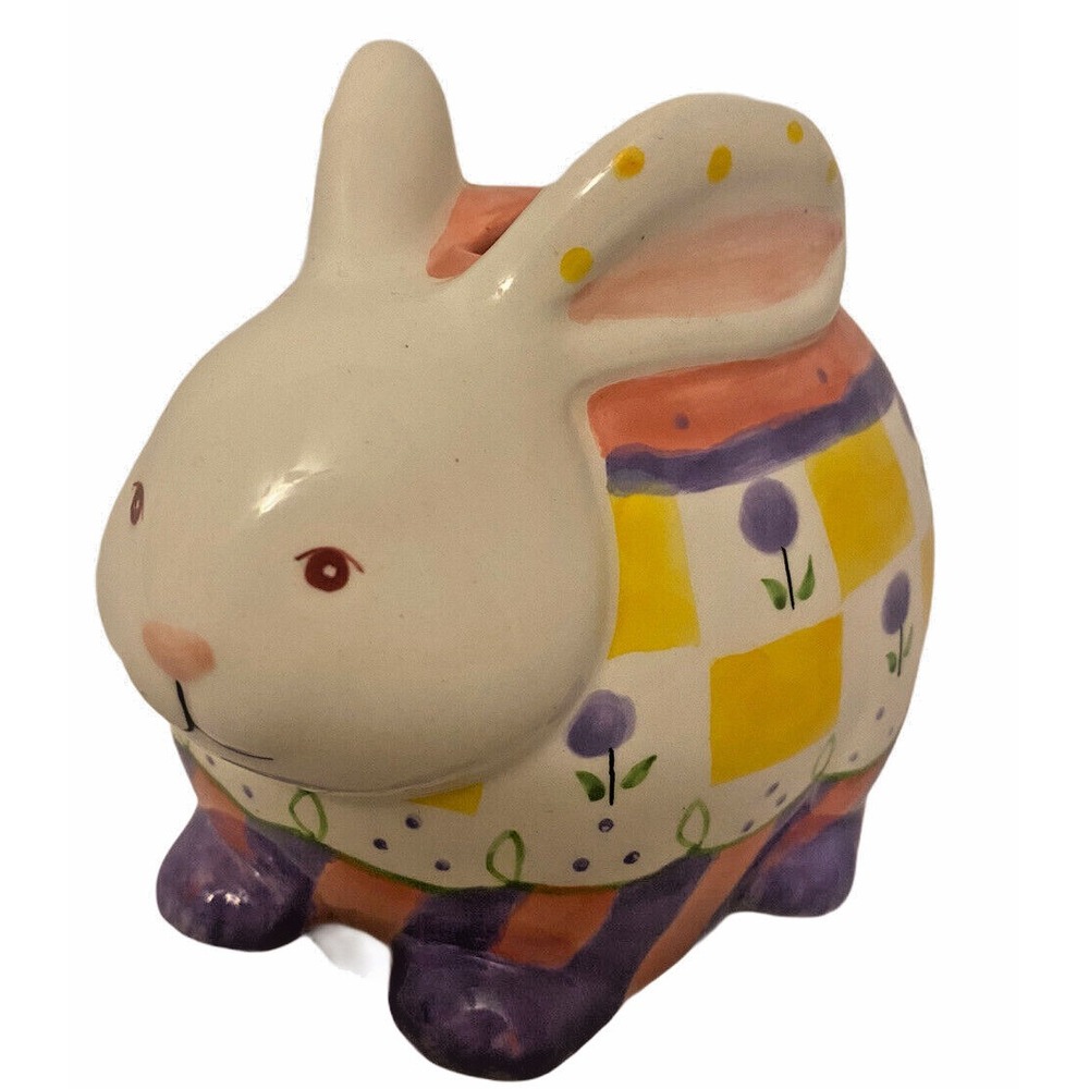Bella Casa Ganz Easter Bunny Ceramic Bank flowers pink Purple Rabbit Girl Decor